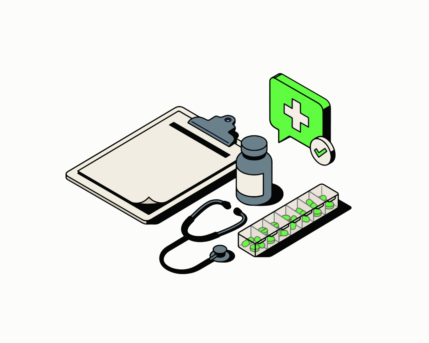 問診票や健康情報を確認するためのクリップボードのイラスト